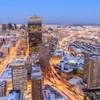 Boston Skyline at Night Winter