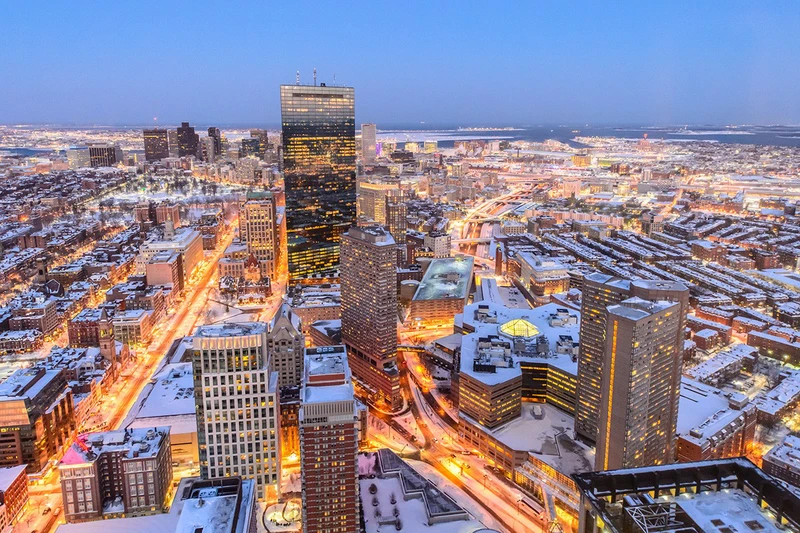 Boston Skyline at Night Winter