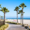 San Diego beach by villas and palm trees