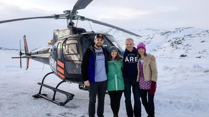 Riksgränsen Heli-skiing Sam, Kat, Andy and Vicky