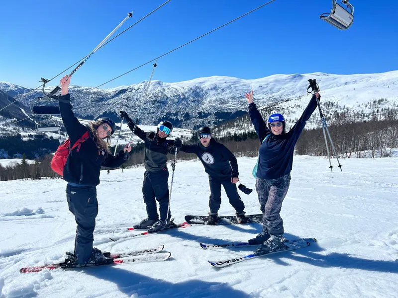 Marnie, Harry, Archie and Abbie skiing in Myrkdalen