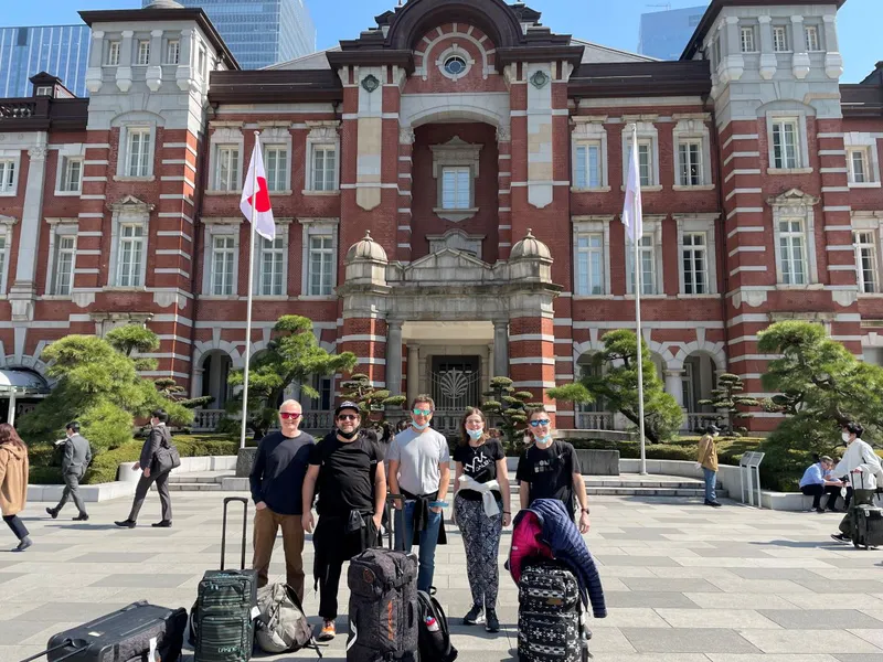 64de3eea3aa52 Andy H Andy K Rich Hannah and Andy E outside the redbrick station building