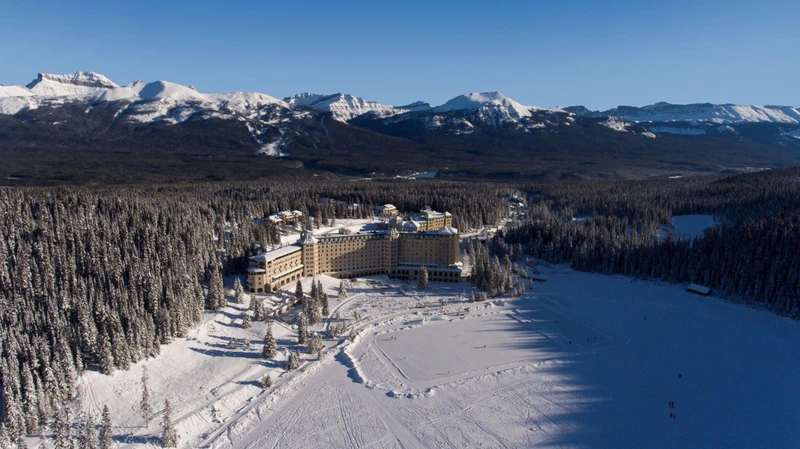 653bd239ef300 Fairmont Chateau Lake Louise Aerial View with the Ski Resort in the Background