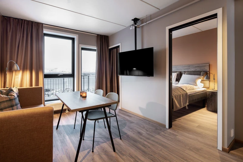 65b127c526427 Basecamp Narvik 2 Bedroom Apartment Living Area