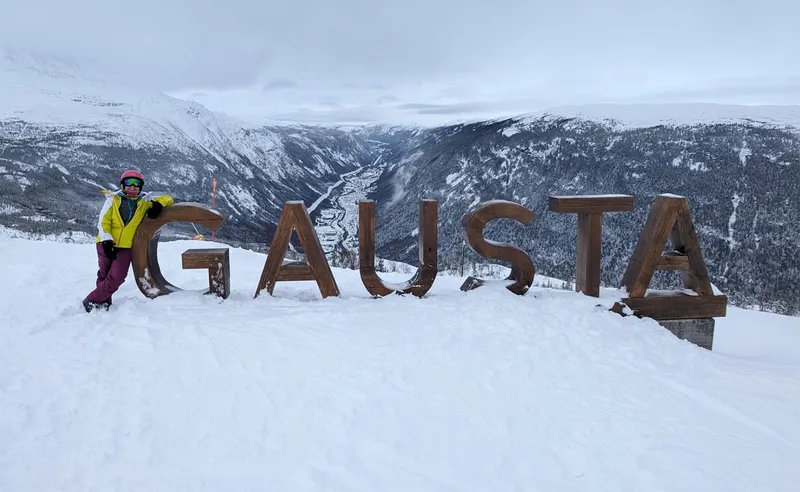 Posing with the sign, Gausta, Norway - Clare Madden, February 2024