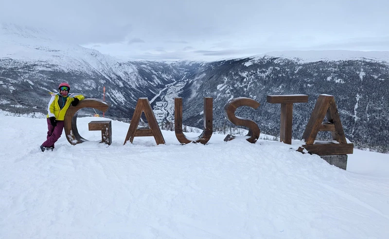 Posing with the sign, Gausta, Norway - Clare Madden, February 2024