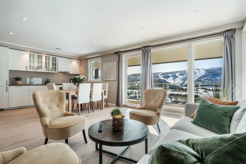 664781c3a4c82 Hotel Ustedalen Geilo norway Apartment living and kitchen area