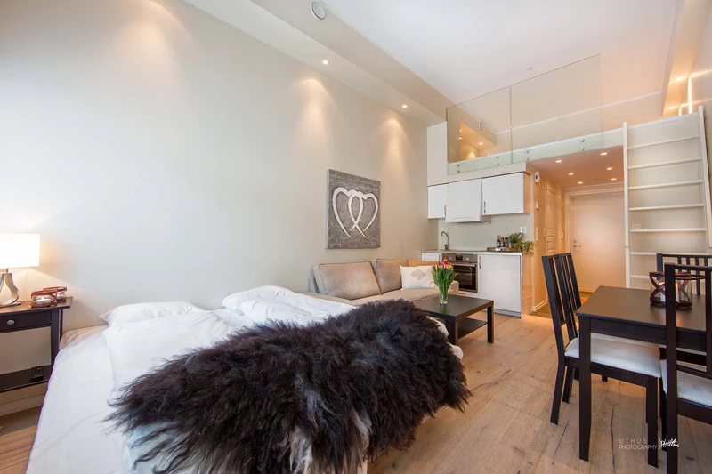 6659e206708f6 Ustedalen Hotell Studio Apartment Sleeping Area