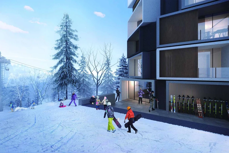 MUWA Niseko - Skiers at Hotel Entrance