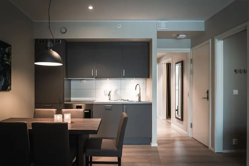 670d1fe880858 Torggarden 2 Bedroom Hotel Apartment Kitchen and Living Area