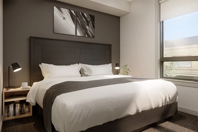67fa4bc640412 Basecamp Suites Revelstoke One Bedroom Suite Bed