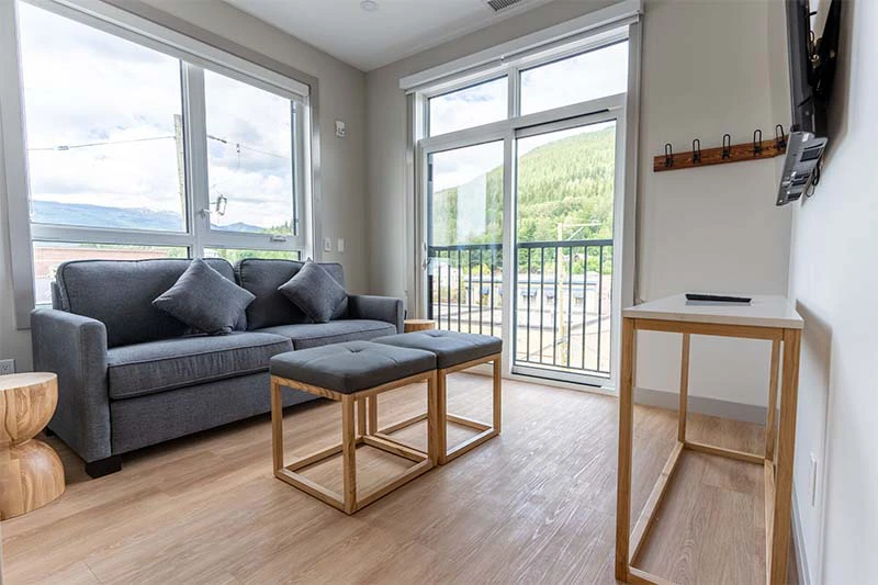 67fa503b5fc0c Basecamp Suites Revelstoke Two Bedroom Suite Living Room