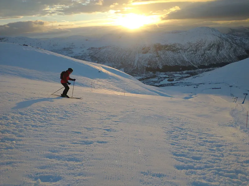 Sunset skiing in Myrkdalen, Norway - Claire O'Reilly - January 2025