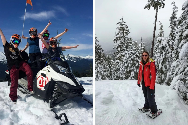 Snowmobiling in April 2016 and snowshoeing in March 2020 - spring is the best season for activities in Whistler
