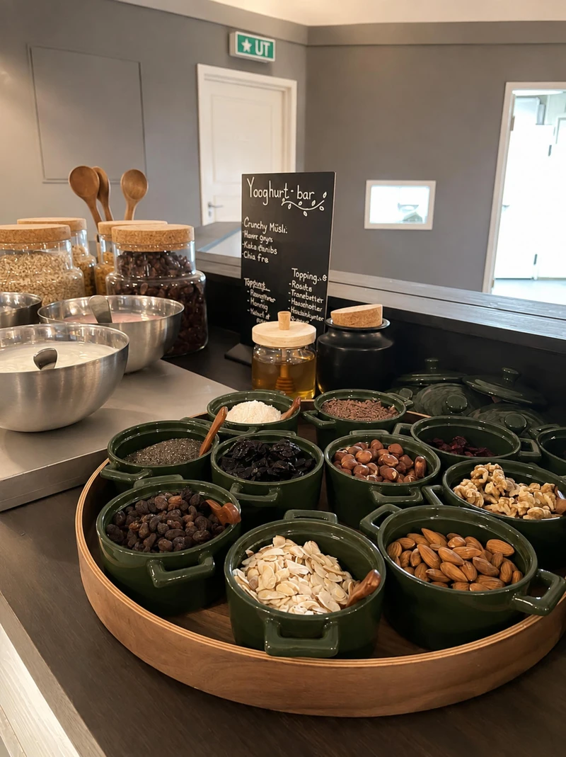 Yoghurt bar at the Gjestetun breakfast buffet