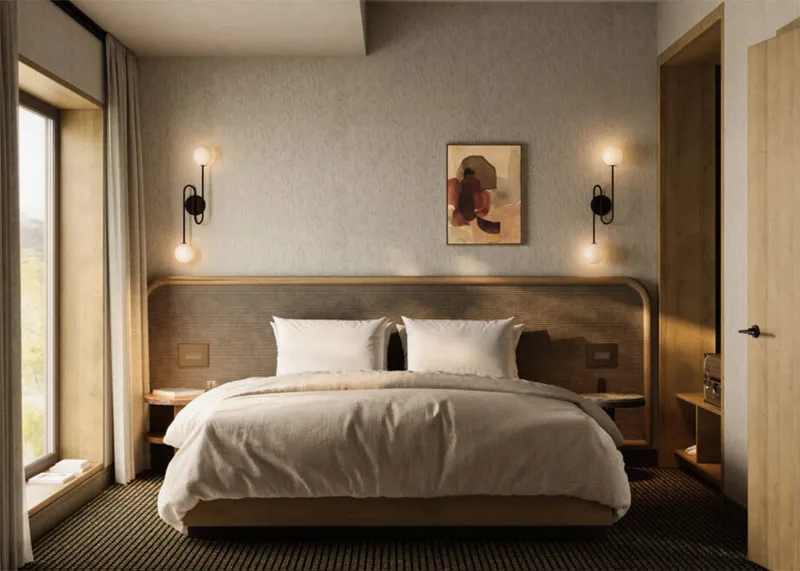 Deluxe Junior Family Suite w Fireplace Bedroom The Kenrick Hotel