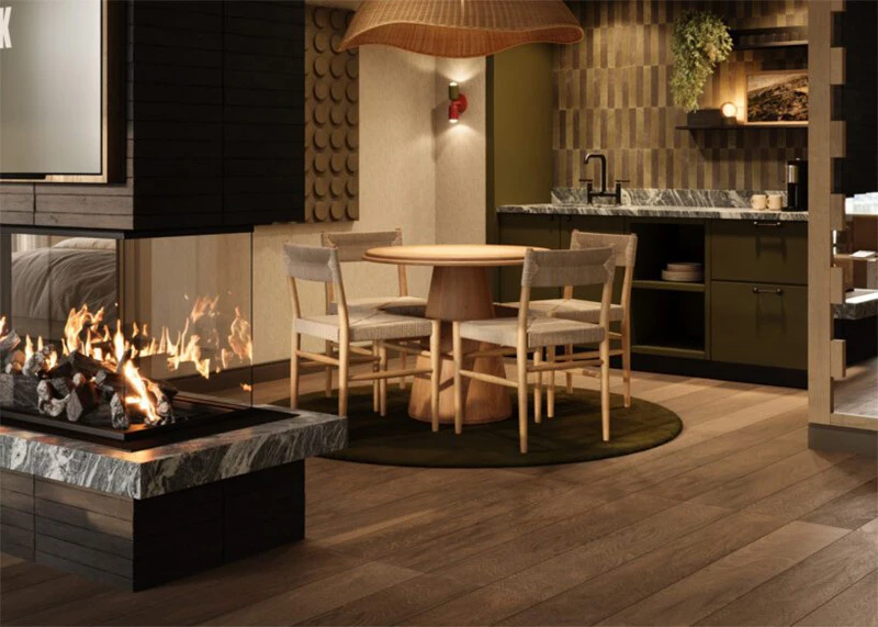 Deluxe Junior Family Suite w Fireplace Dining Area The Kenrick Hotel