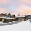 Snowy exterior of Hotel Thaynes