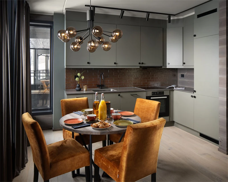 Family Apartment Kitchen Dining Area Riddergaarden Mountain Lodge