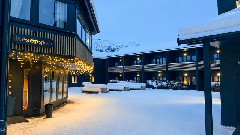 Exterior shot in winter of the 3* Gjestetun Oppdal hotel