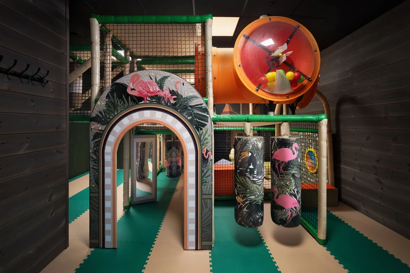 Entrance to a children's soft play area at Riddergaarden Mountain Lodge